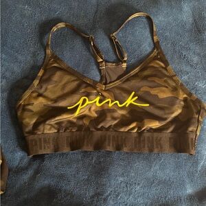 PINK Victoria's Secret Camo Sports Bra with Yellow Logo